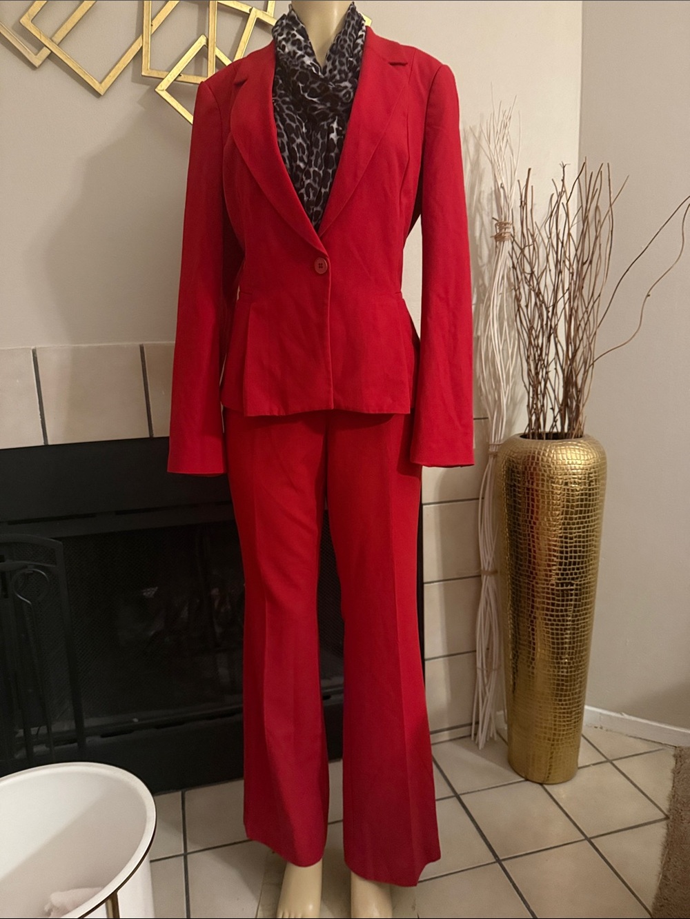White House Black Market Red Tailored Blazer & Flared Pants